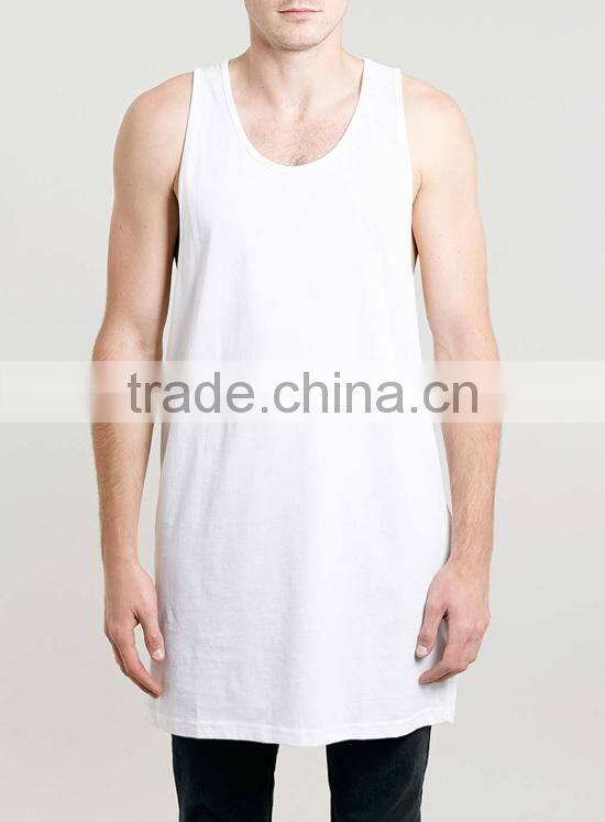 Custom 100% Cotton White Color Men Long Tank Top