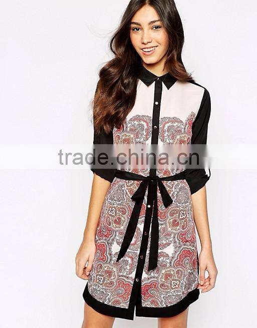 Long sleeve button up paisley shirt dress, spring new picture fashion spring short dresses