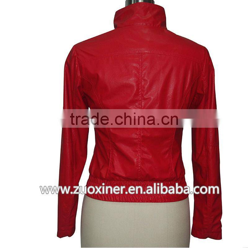 stand collar faux leather clothes ,light leather jacket for lady