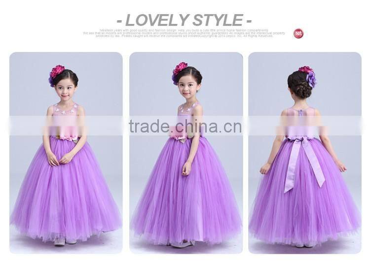 2017 girls long party dress sheer shoulder flowers frocks
