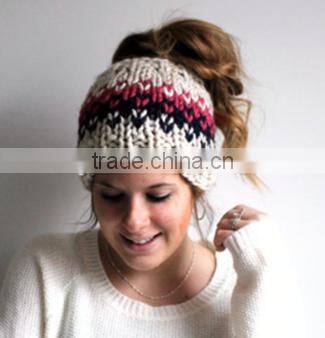 Fashion Women Knitted Ponytail Winter Bun Beanies Hat