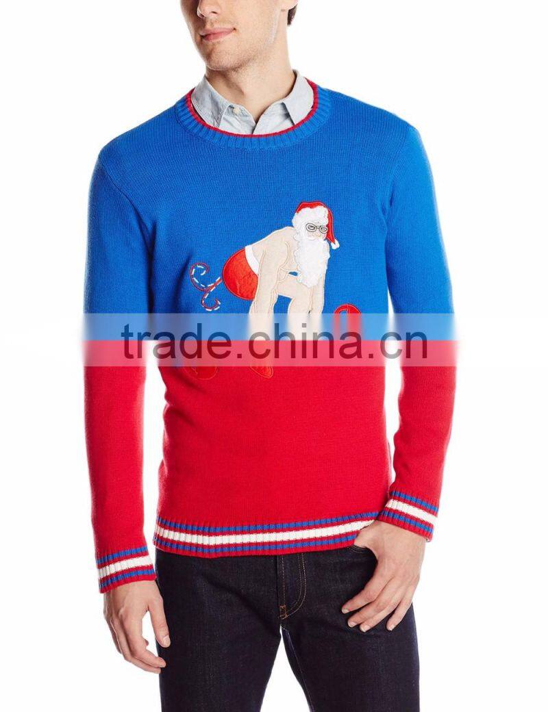 Men Red Blue Color Block Sweater Weightlifting Santa Claus Pattern Ugly Christmas Sweater Knitting Pattern s
