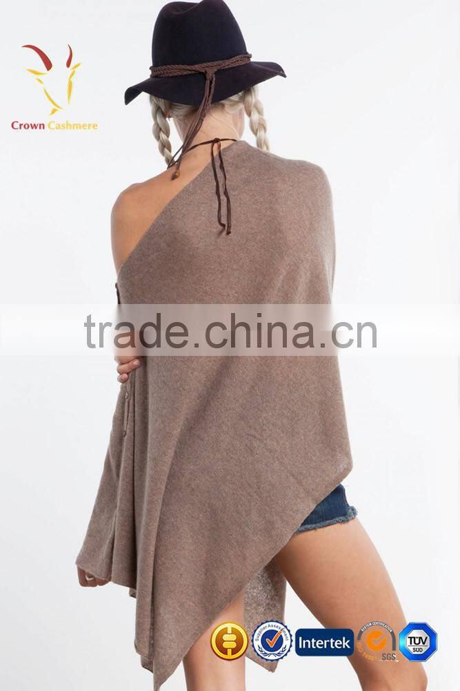 Lady Fashion Buttoms Cashmere Poncho/ Nepal Design Pashmina Shawl/