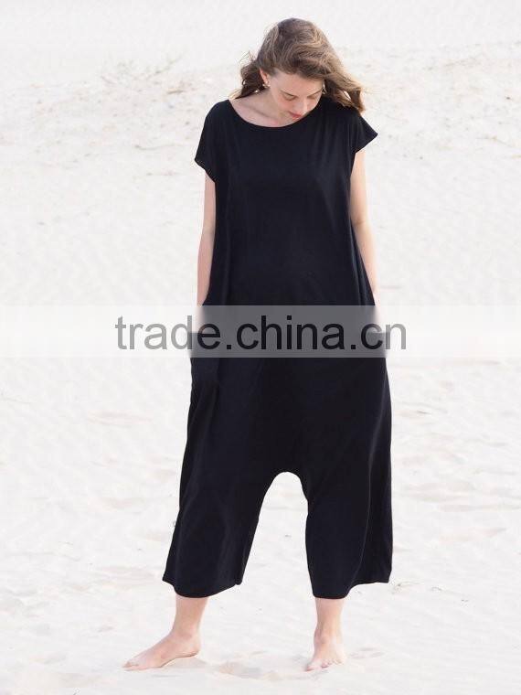Women Black Oversized Jumpsuit Girl's Loose Overalls Sexy Romper
