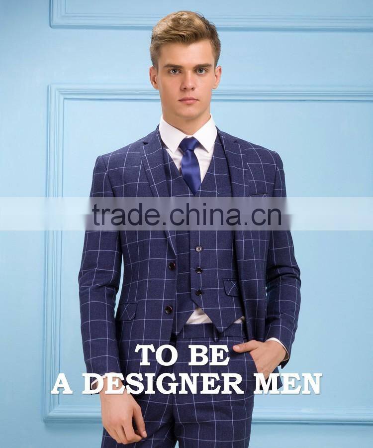 Daynoliao latest design 3 pieces business suits wholesale navy check Slim men suits for wedding