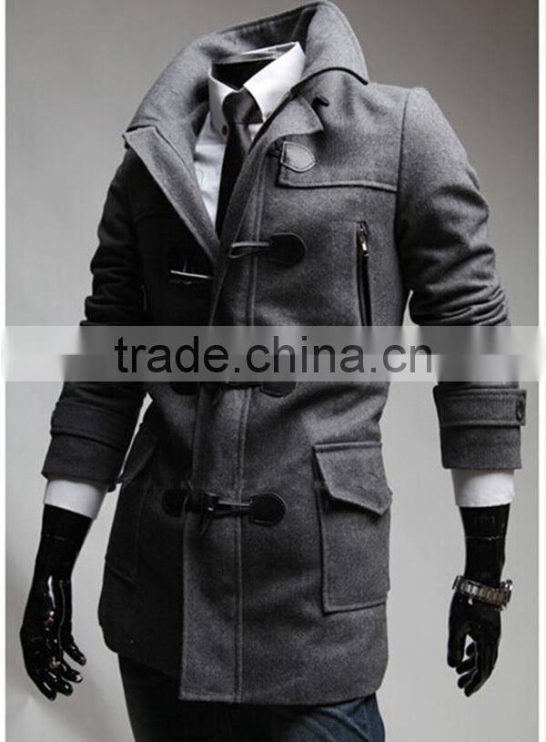 Hot sale cotton and polyester mixed stand collar with hat black and gray 4 size for choice woolen men coat clothing