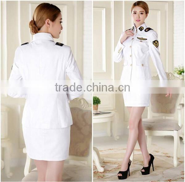 Juqian Long Sleeve winter women Pilot uniform Custom ,Women Airline Uniform skirt suit,White Suits Design Pilot Unform for women