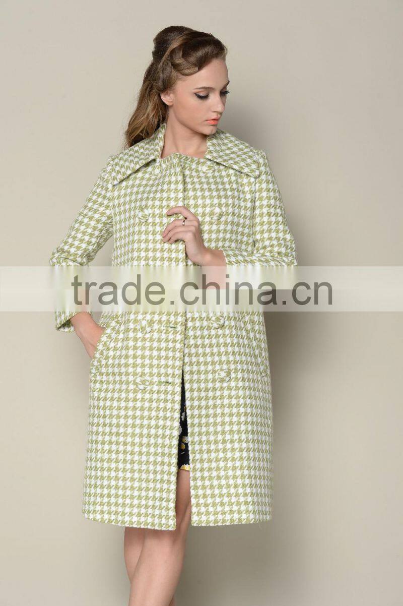 classic fashionable grid designed long style women coats winter 2016