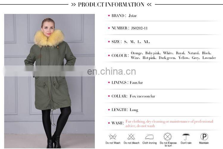 Hot sale top quality green military style apparels long fur clothing