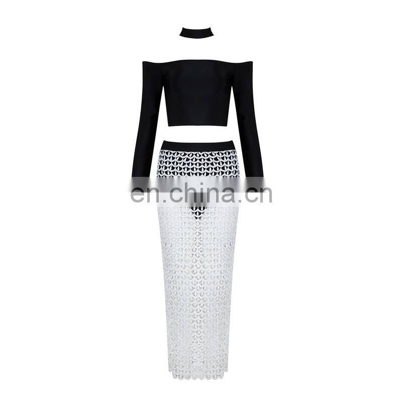 Amigo 2017 Sexy Fashion Two Pieces Skirt Suits lace and Bandage Women dress