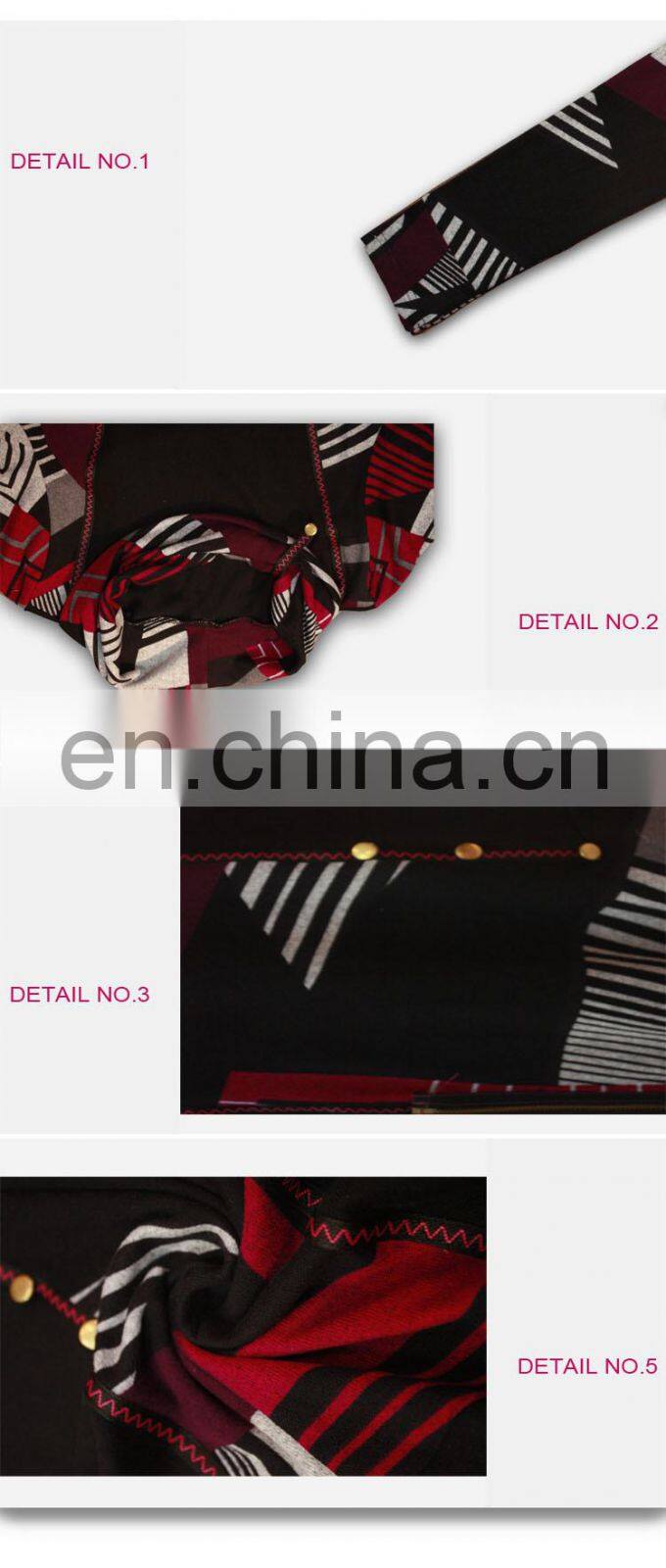 Latest Fashion Blouse Design High Neck Geometric Printed Patchwork Tunic Top