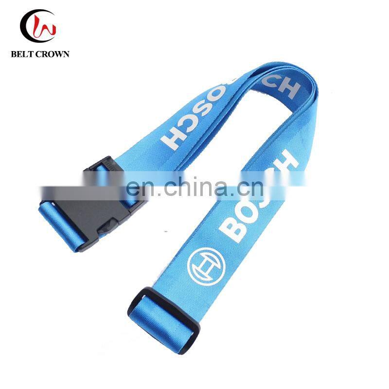 Travel accessories cutom logo polyester woven luggage bag strap with plastic belt buckle