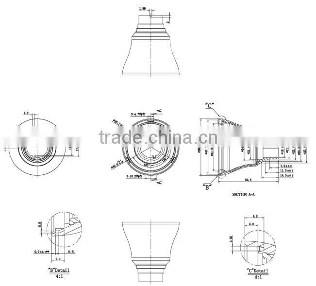 E27 7W A55 LED Plastic Aluminum Heatsink