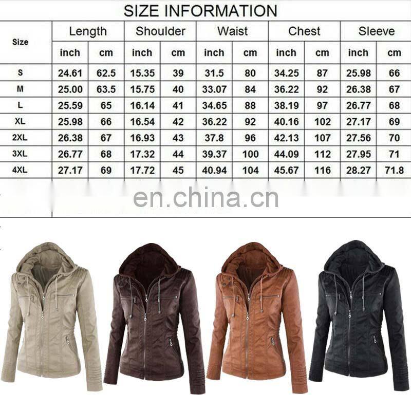 Customized wholesale Plus size women's detachable hooded leather jacket coat top motorcycle jacket PU pilot motorcycle suit