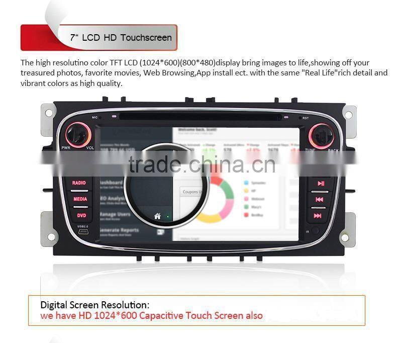 DOUBLE DIN ANDROID 4.4 CAR AUDIO CAR DVD FOR FORD FOCUS MONDEO S-max Kuga with WIFI,BT,SWC,1080P Video Playback,3G Optional
