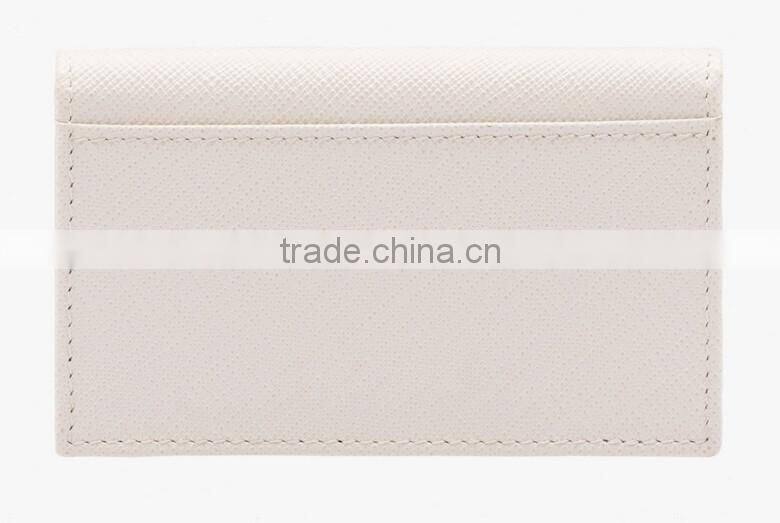 High Quality White and Black Color Genuine Saffiano Leather Credit Card Holder Purse Business Name Card Pouch