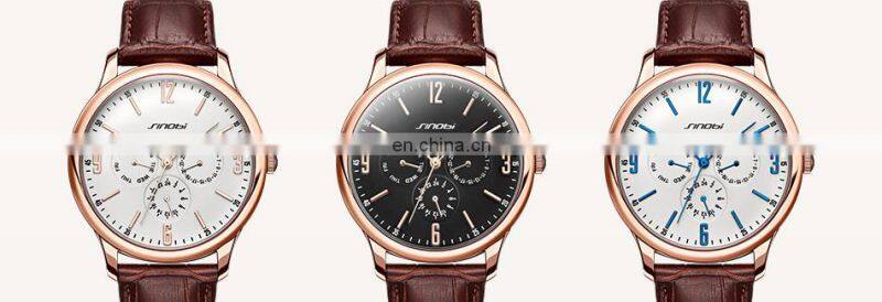 SINOBI Classic Coffee Color Men Wrist Watches S9546G Business Casual Suit Handwatch Second Dial Male Watch