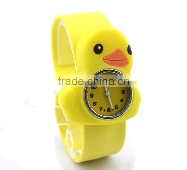 cute little yellow duck slap watch glass face quartz movt silicone stainless watch