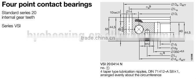 Four Point Contact Ball Type VSI200414N Slewing Bearings (325x486x56mm) With Internal Gear