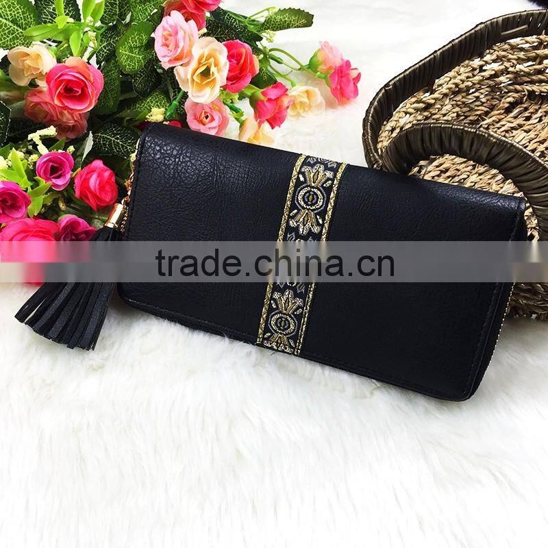 High Quality New Fashion Long Black Women Flower Leather PU Designer Wallet