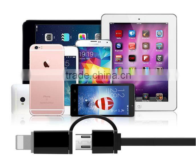 2 in 1 double interface compatible fast quick charger round usb telescopic data cable for iphone and Android mobile cell phone