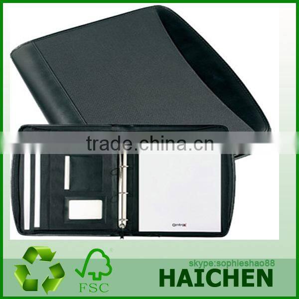 Black Leather Zippered 3 Ring Binder / Folder / Portfolio