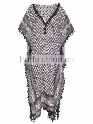 Indian Cotton Designer Short Kaftan Women Sexy Maxi Dress Pompom Kaftan Manufacturer