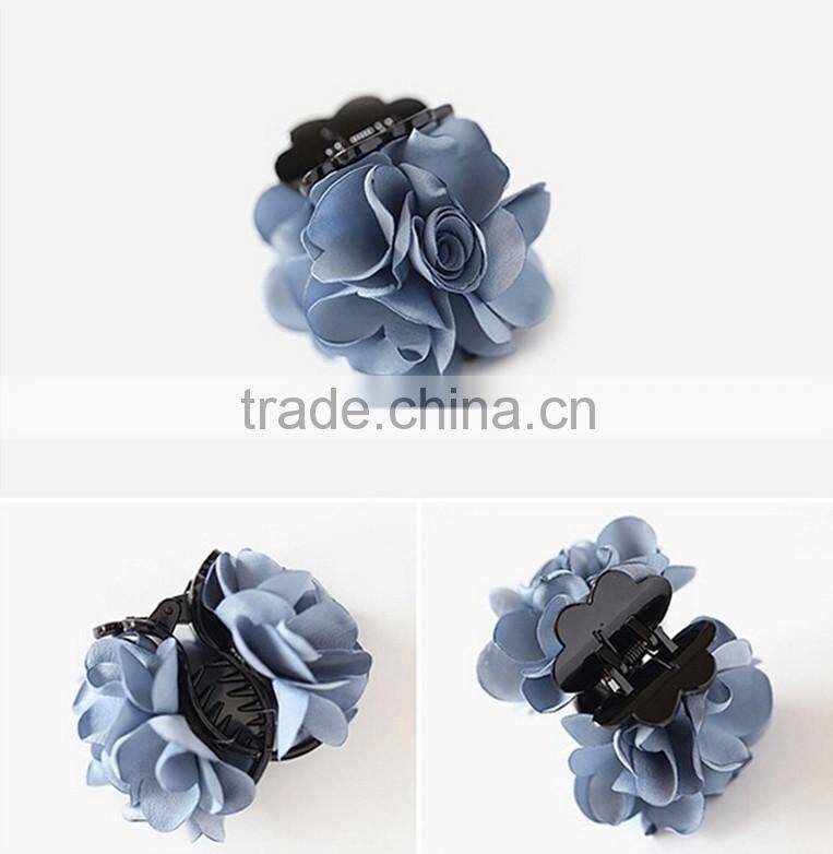 Grey Blue Satin Flower Hair Claw,Burned Flower Women Claw Clip
