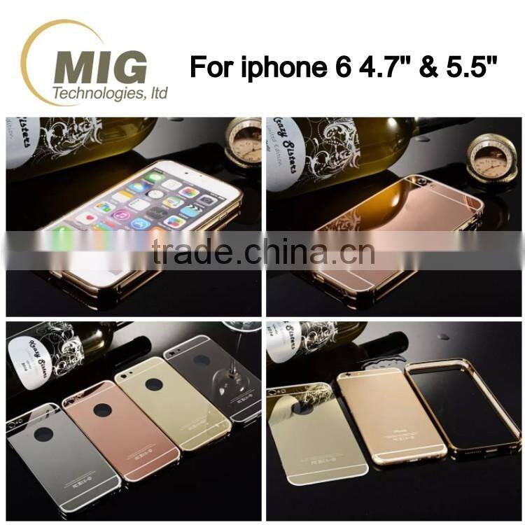 Electroplating Mirror back mobile phone case aluminum metal bumper with PC back cover for iphone 6/6s plus