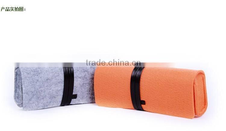 Grey Felt Soft Eyeglasses &Sunglasses Protective Roll Up Case Pouch