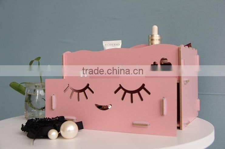 Wholesale pretty pink handmade houseware fold female storage comestic box & organizer for living room
