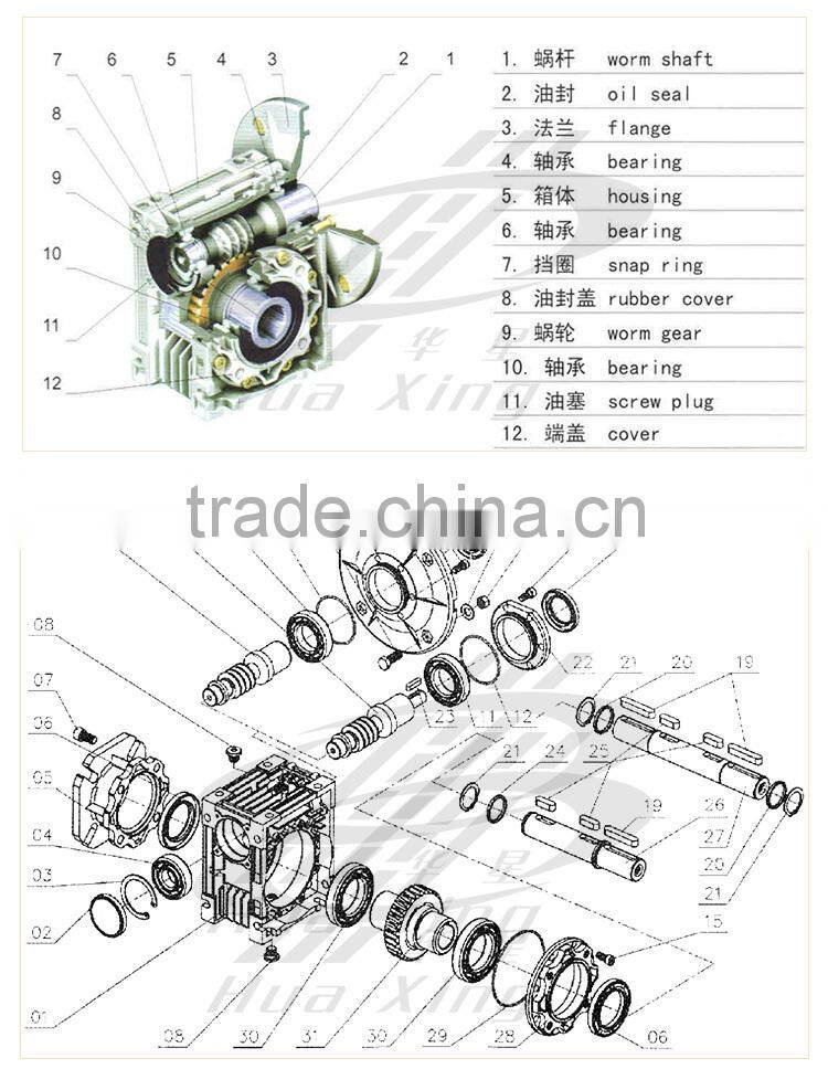 Conbination combo Die Cast Aluminum Alloy NMRV030-050 Worm Speed reducer ,GearboxsWith dc ac Motorgearing arrangement