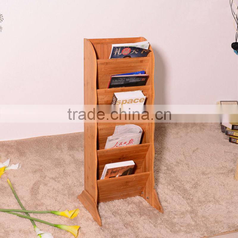Fashion office furniture display&storage rack,5 tiers bamboo magazine paper rack