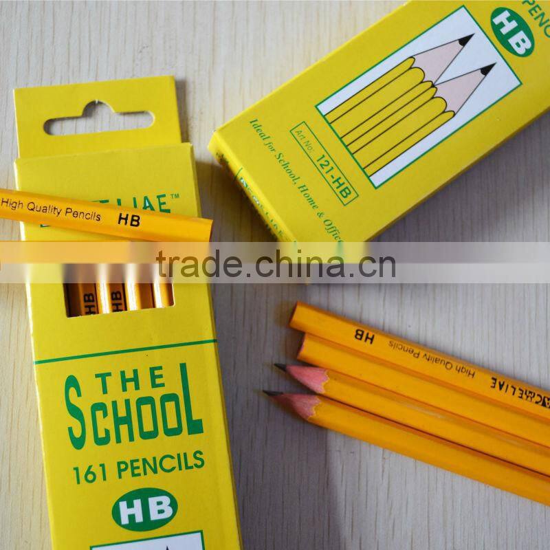 7" standard size hexagonal shape sharpened yellow body graphite HB pencil