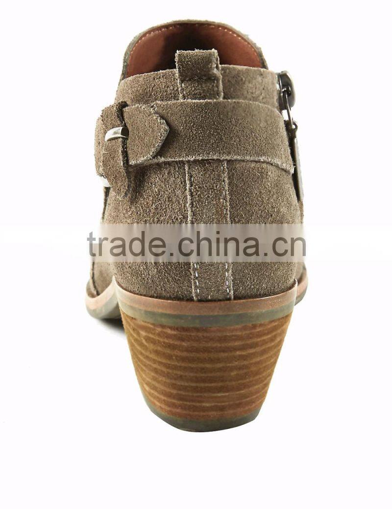 OLZAB 03 New Model fashion Cow Suede with buckle strap thick chunky heel pointed toe women ankle boots