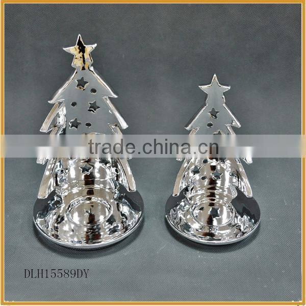 silver ceramic christmas tree shape stand candle holder