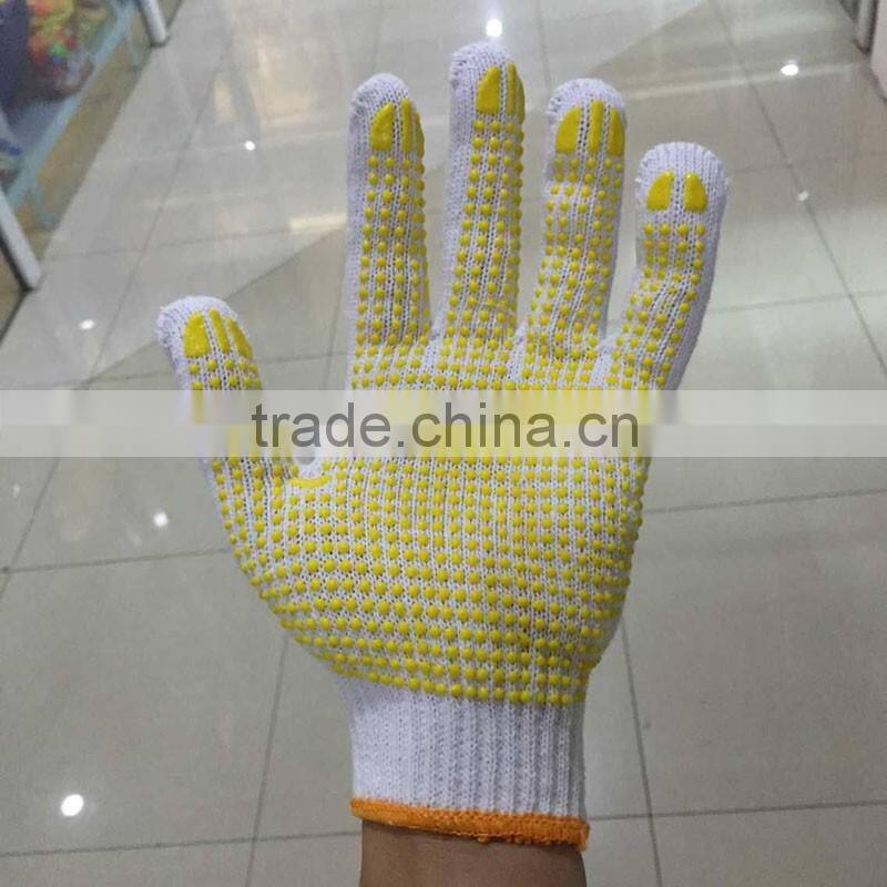 Single side yellow PVC dotted cotton glove,cotton glove for working