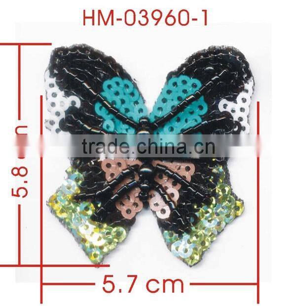 Black Beaded Shinning SequinTurquoise Butterfly Applique Patch