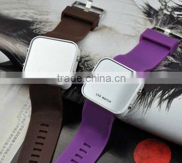 Classical 12 Mini Color Mirror Face LED Silicone Men Lady Sport Watch