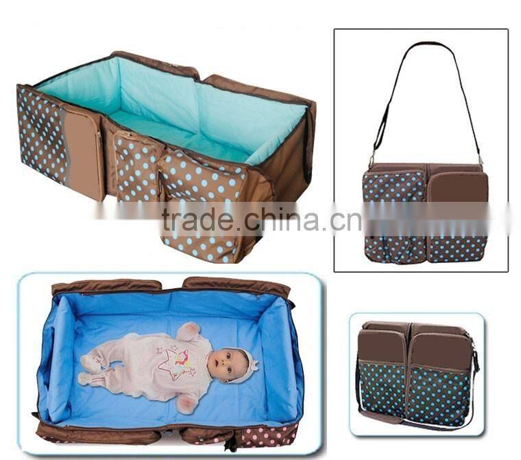 polyester with dot printing foldable travel diaper bags/ baby travel cot