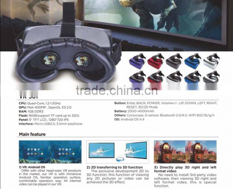 Wholesale Android 4.4 5.0inch 1G/16GB virtual reality 2D/3D VR headset all in one VR, all in one VR, smart box