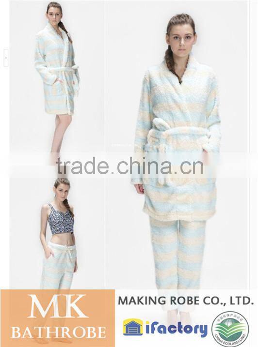 High Water Absorbency Women Fleece Stripe Robe /Bathrobe