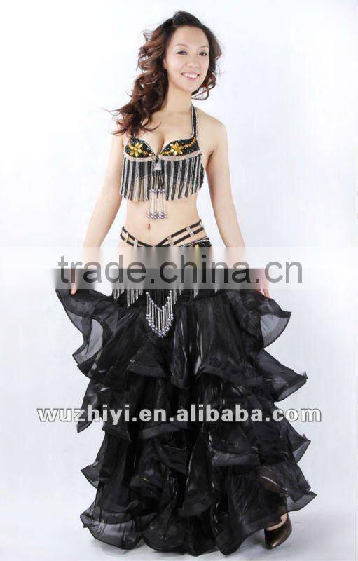 Sexy belly dance layered long skirt in performance/practice wear (QC1357)