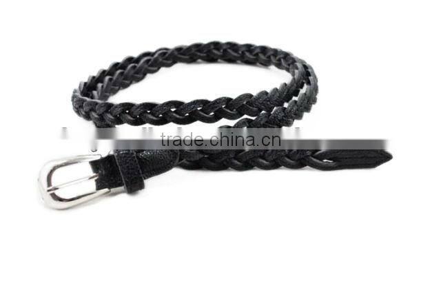 Women 1/2 Inch Single Prong Buckle Braided Skinny Faux Leather Dress Waist Belt