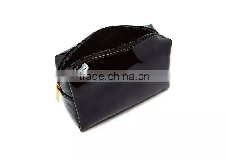 High quality black mirror leather cosmetic bag