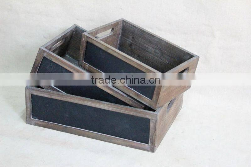 small recycled antique set 3 chalkboard distressed wood storage box