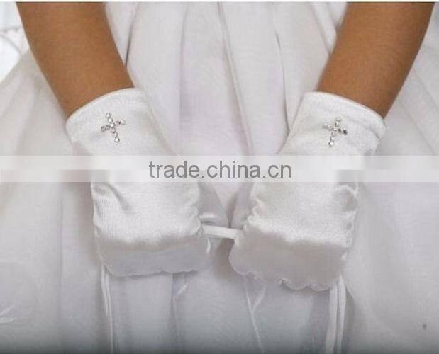 Short Tulle Cheap Kids Size White Satin Gloves