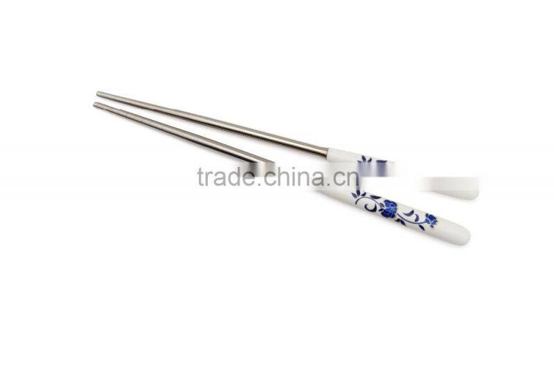 Hot sale promotional ceramic handle stainless steel chopsticks