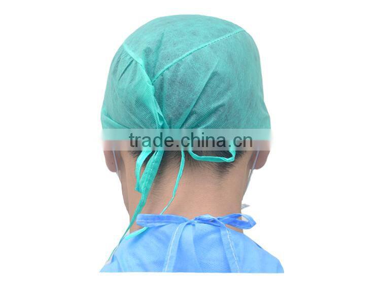Disposable non woven surgical cap with tie on use for hospital
