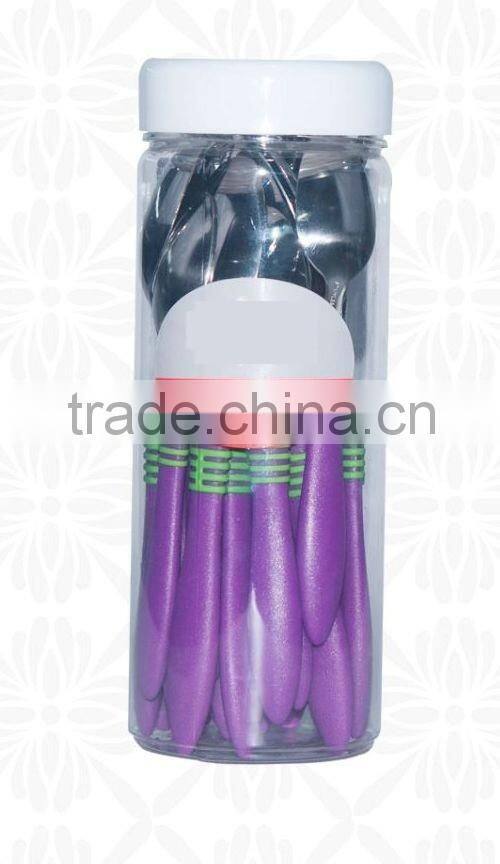 stainless steel flatware, with plastic handle,